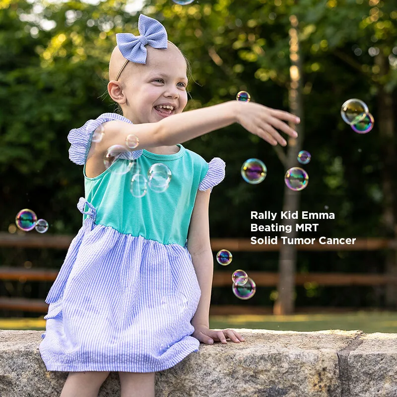 Rally Kid Emma, beating MRT solid tumor cancer, playing with bubbles