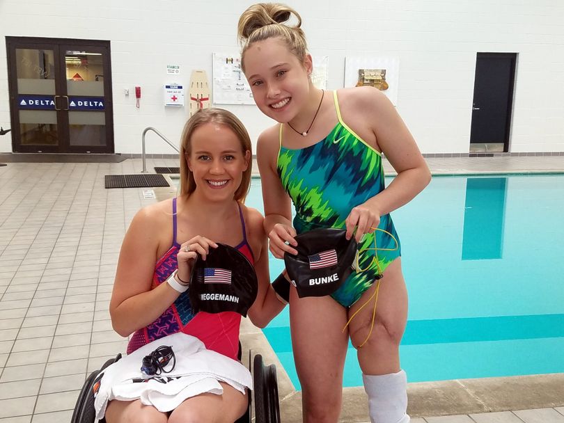 Grace Bunke with fellow Paralympic swimmer Mallory Weggemann
